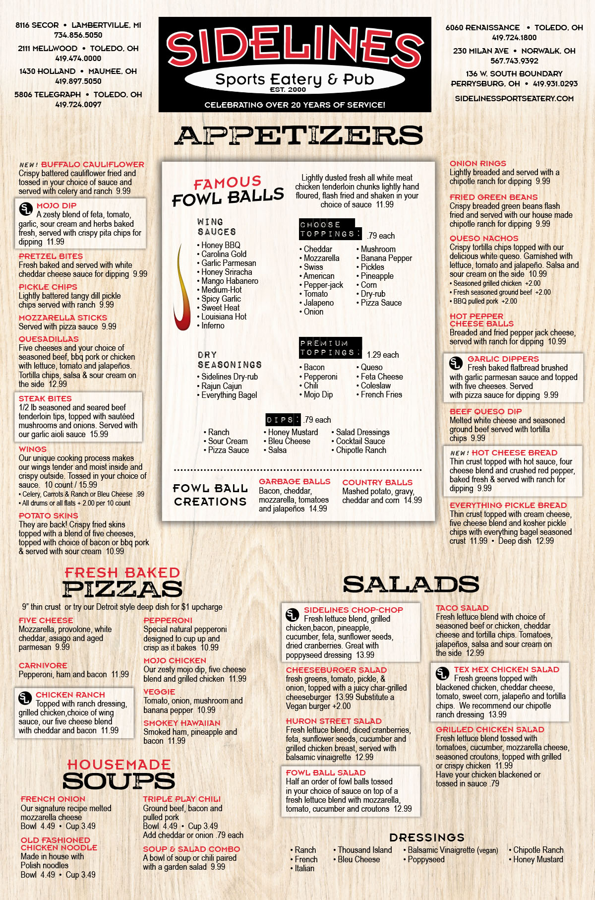 sidelines menu