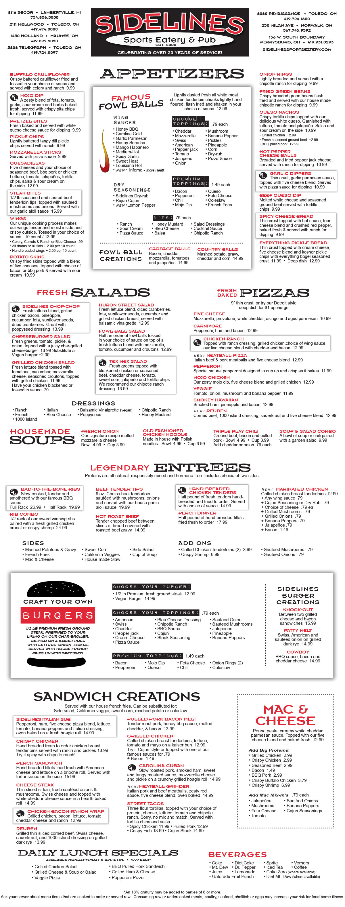 sidelines menu