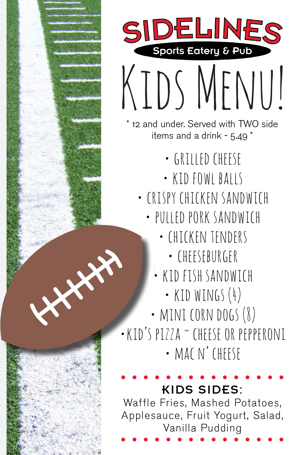 Sidelines Kids Menu